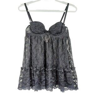 Victoria's Secret Sexy Little Things Black Lace Slip Lingerie Dress Women's 34B